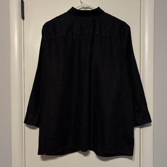 Ralph Lauren Chaps Womens Plus 100% Linen Button-Front Shirt Top Blouse 1X Black - Picture 5 of 10